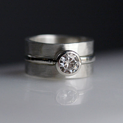 wedding engagement ring set in sterling silver with genuine moissanite