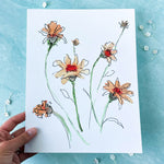 orange daisies watercolor print
