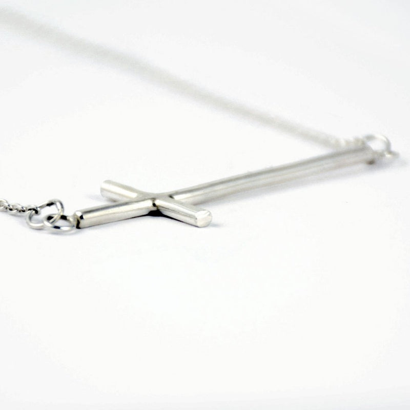 silver sideways cross necklace