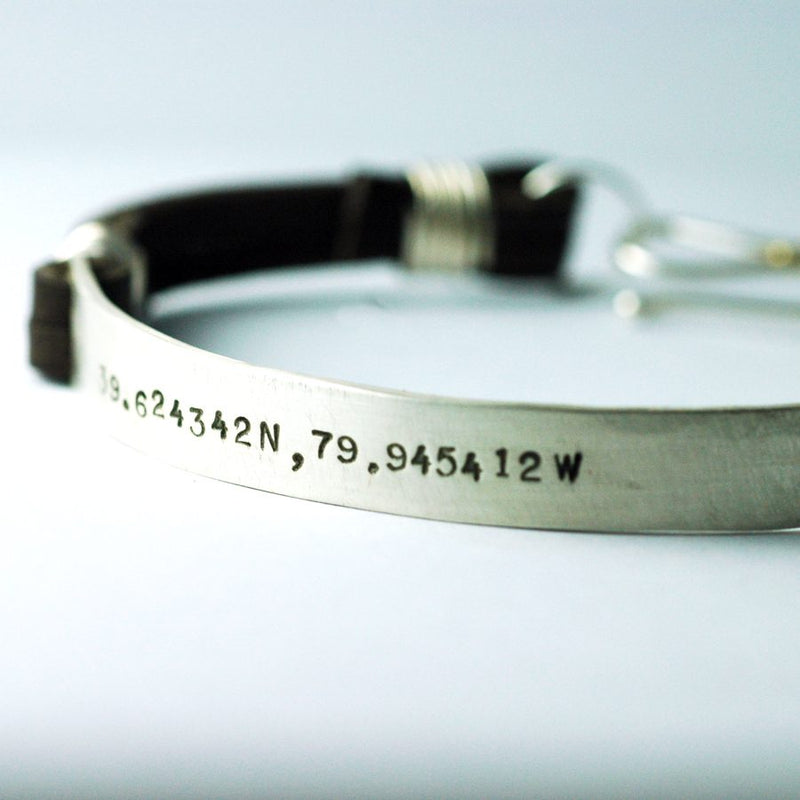 mens bracelet - a personalized leather and silver cuff bracelet for him.