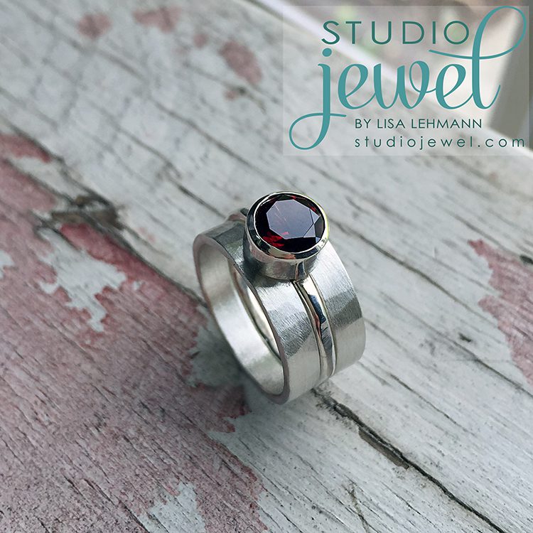 Lisa Lehmann - goldsmith - gorgeous handcrafted garnet wedding ring set StudioJewel.com