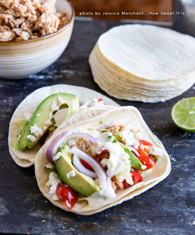 Smokey Roasted Chicken Tacos with Spicy Goat Cheese Queso from How Sweet it Is