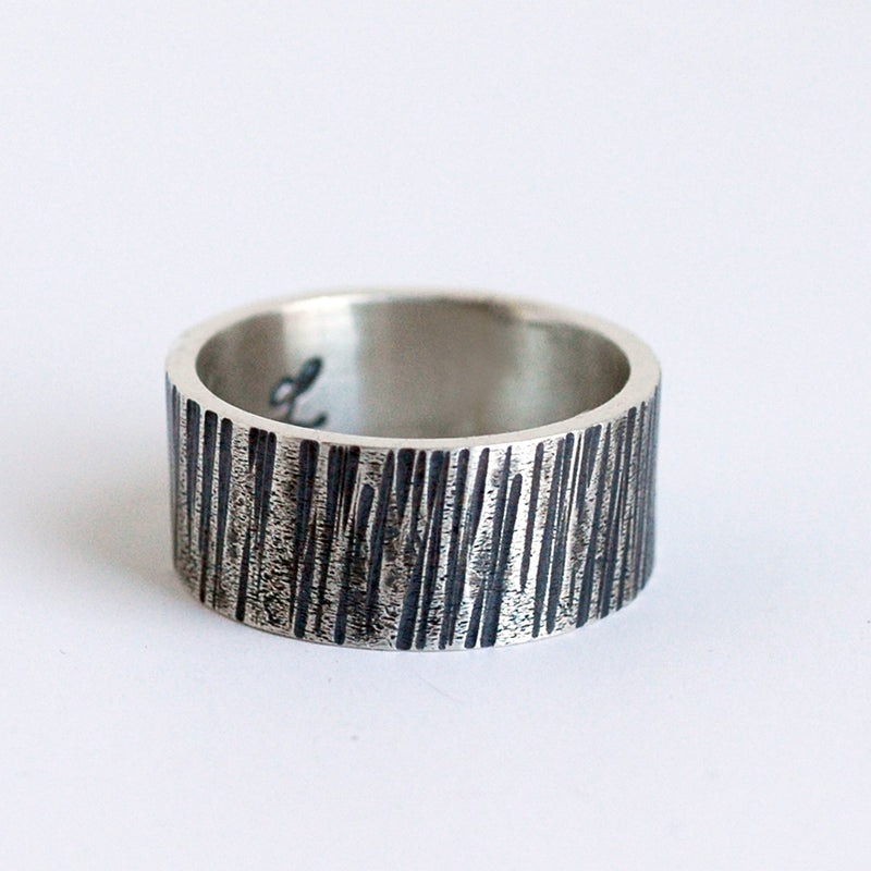 wide textured silver ring for men or women