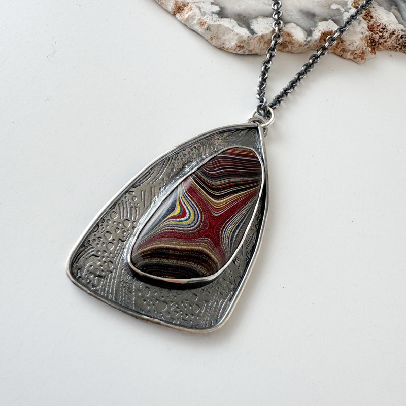 Fordite Shadowbox Textured Pendant