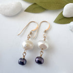 Double Pearl and Gold Drop Earrings
