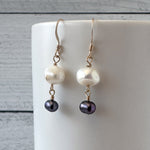 Double Pearl and Gold Drop Earrings