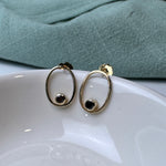 Black Diamond Oval Studs in Gold