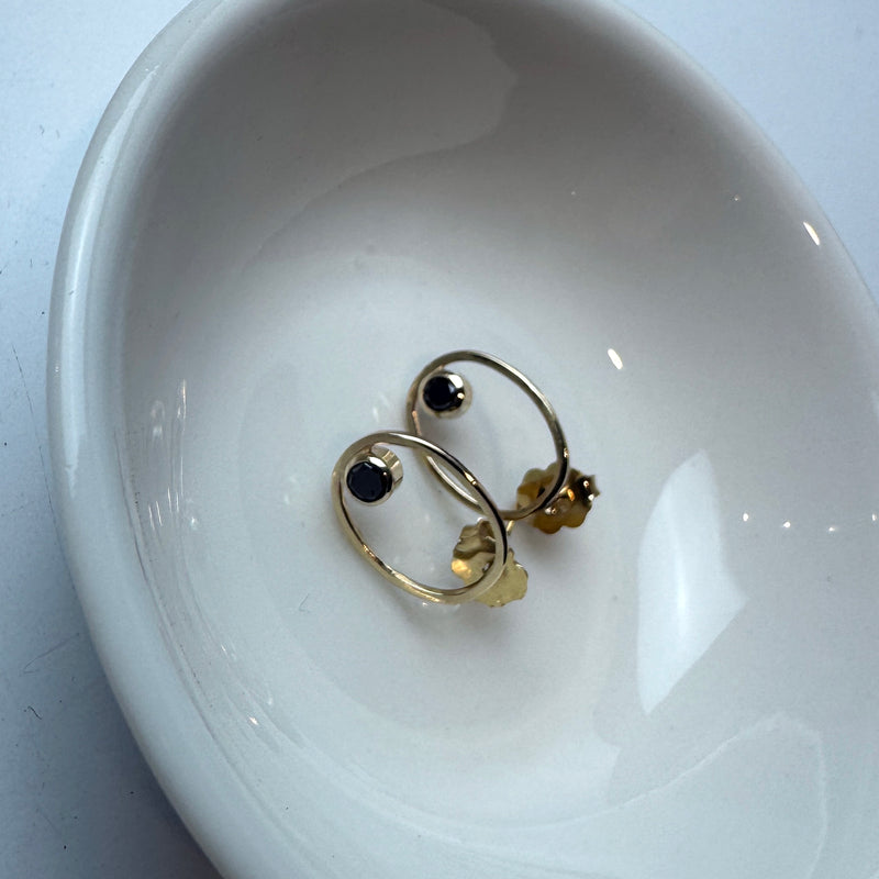 Black Diamond Oval Studs in Gold