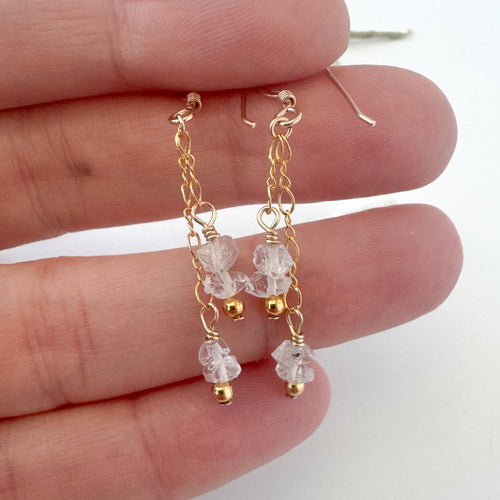 Herkimer Diamond in gold dangle drop Earrings
