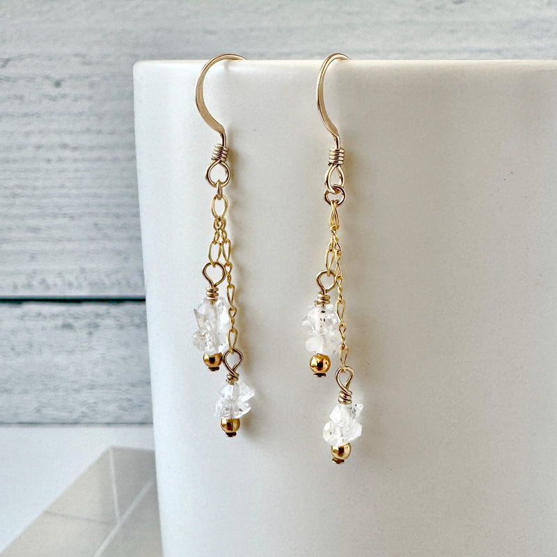 Herkimer Diamond in gold dangle drop Earrings