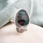 Obi Island Copper Agate Ring with 14 karat gold accents