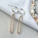 Mixed Metal Silver Hoops with Gold Filled Paperclips Earrings