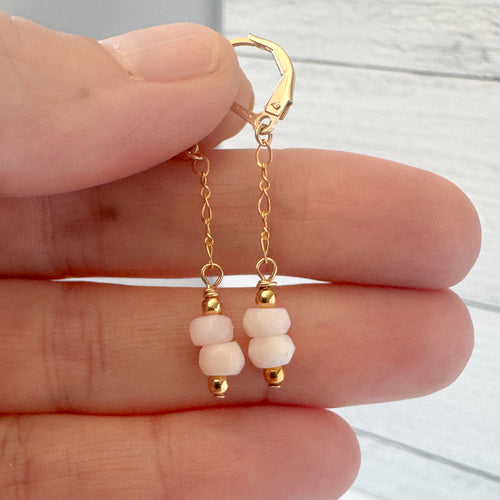 Pink Opals on gold chain dangle earrings