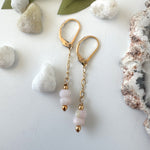 Pink Opals on gold chain dangle earrings