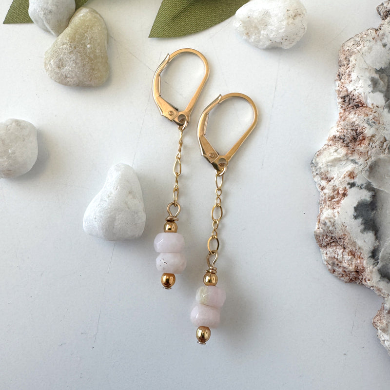 Pink Opals on gold chain dangle earrings