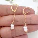 Pink Opals on gold chain dangle earrings