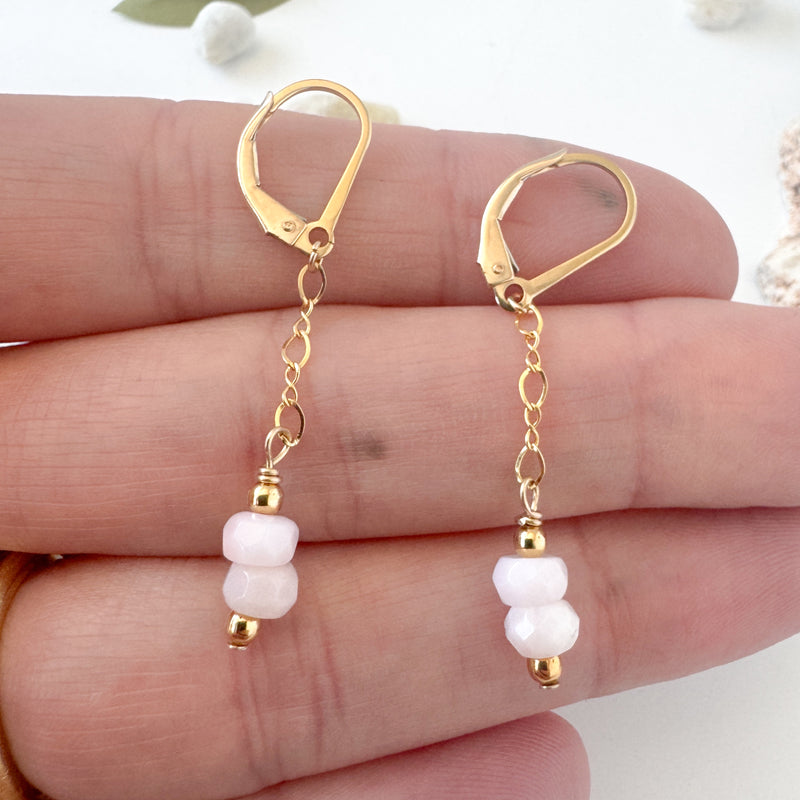 Pink Opals on gold chain dangle earrings