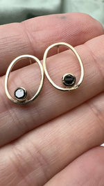 Black Diamond Oval Studs in Gold