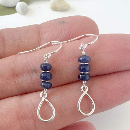 Sapphire Stack Earrings with Teardrop accent in Sterling Silver