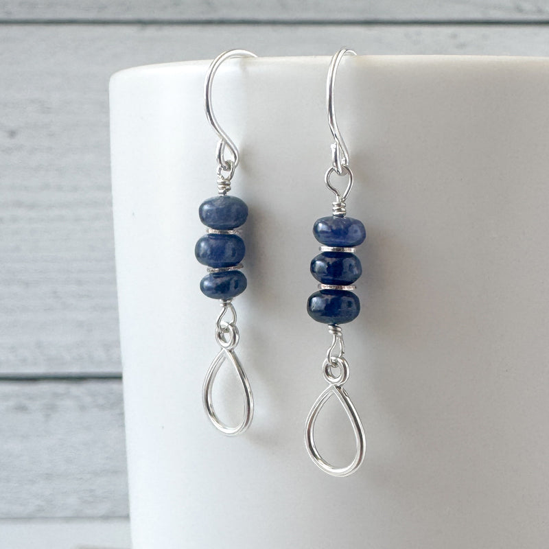 Sapphire Stack Earrings with Teardrop accent in Sterling Silver