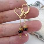 Tourmaline Buttons on gold chain Dangle Earrings
