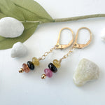Tourmaline Buttons on gold chain Dangle Earrings