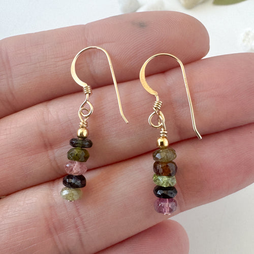 Tourmaline Stack with Gold Dangle Earrings