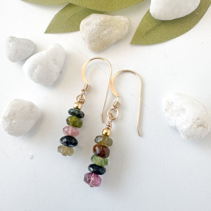 Tourmaline Stack with Gold Dangle Earrings