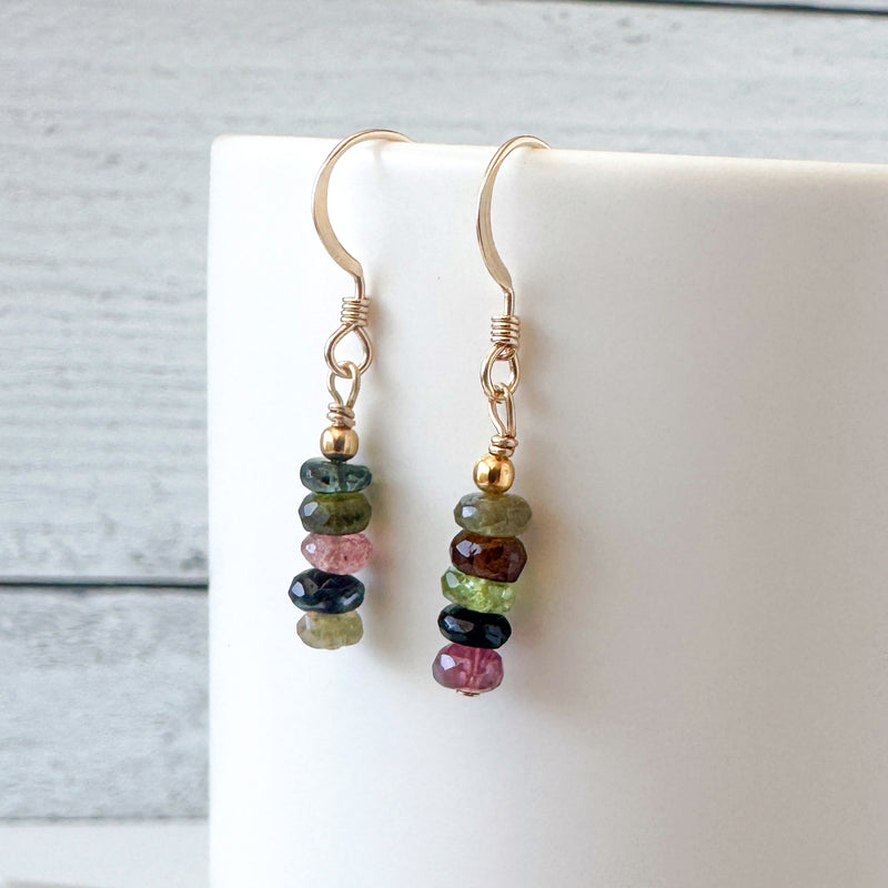Tourmaline Stack with Gold Dangle Earrings