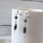 Turquoise and Sterling Silver Dangle Drop Hoop Earrings