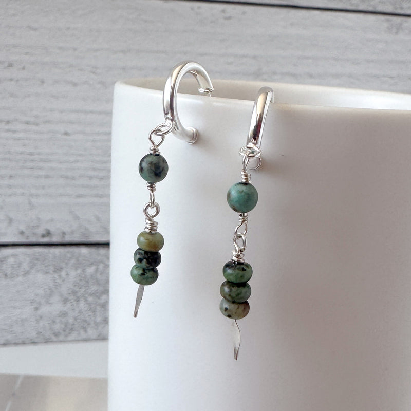 Turquoise and Sterling Silver Dangle Drop Hoop Earrings