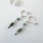 Turquoise and Sterling Silver Dangle Drop Hoop Earrings