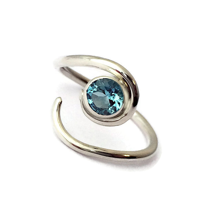 aquamarine and silver twist ring