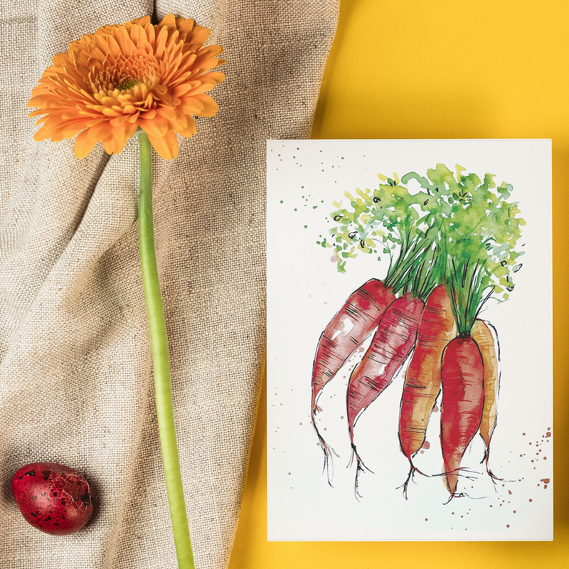 watercolor carrots kitchen print or card