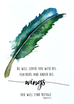 he will cover you with his feathers original watercolor art greeting card