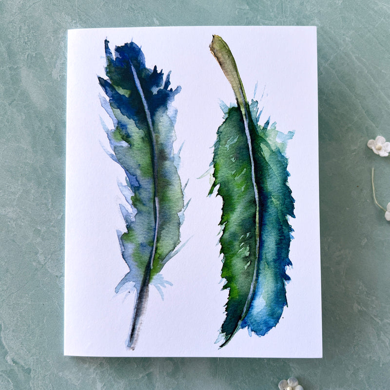 watercolor feathers note card greeting card