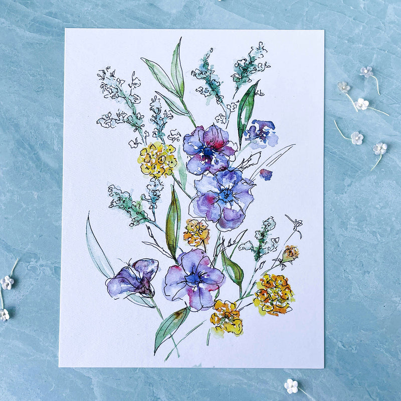wildflower bouquet watercolor print