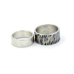 his and hers woodland texture wedding bands. rustic bohemian