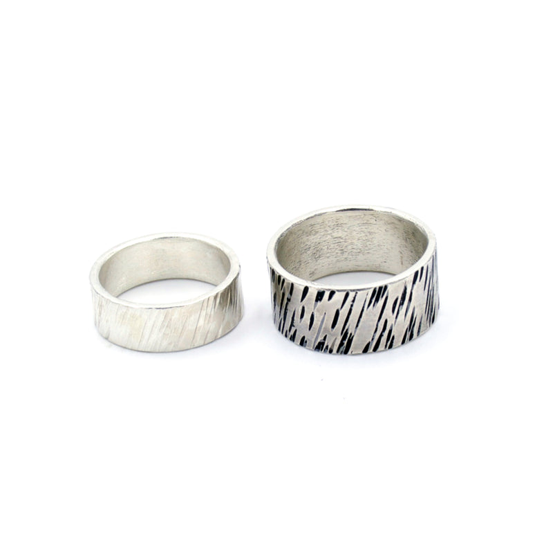 silver wedding band for him and her