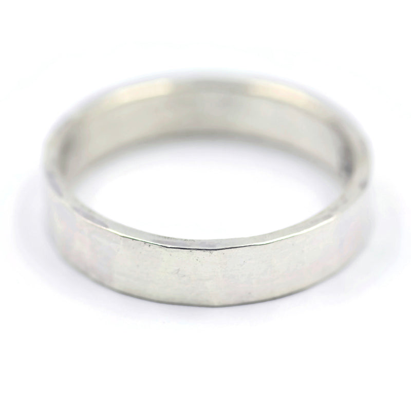 silver hammered wedding band ring
