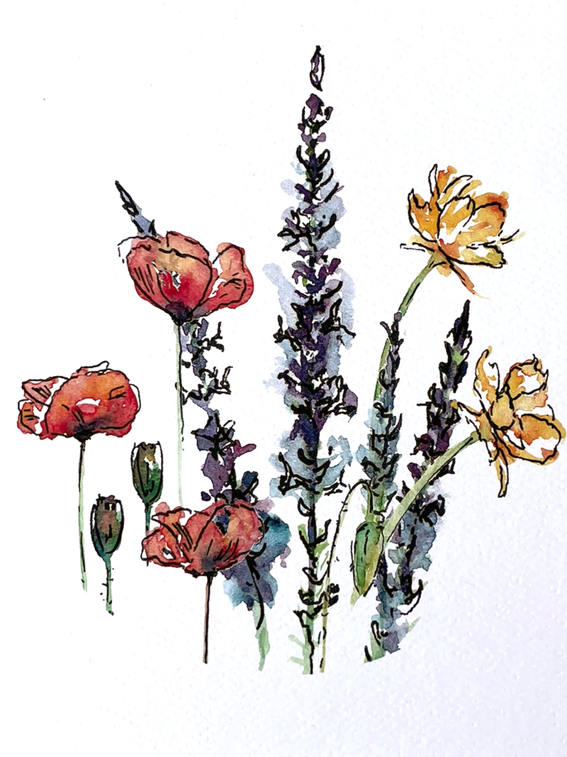 mixed floral watercolor print