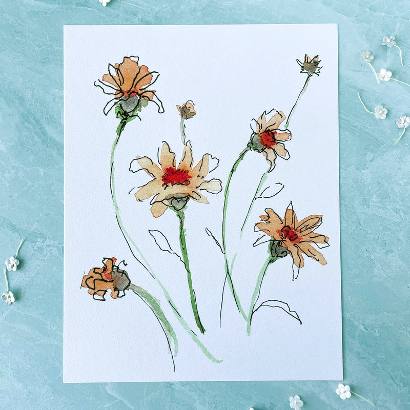 orange daisies watercolor print