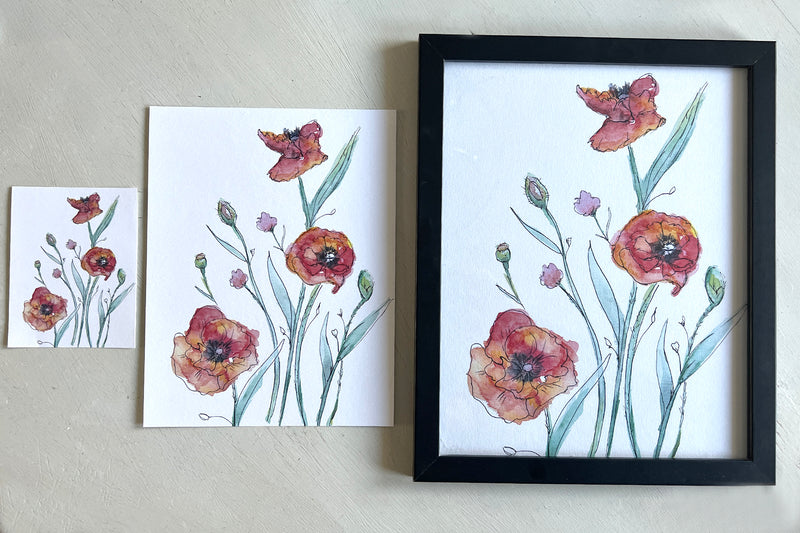 red poppies watercolor print