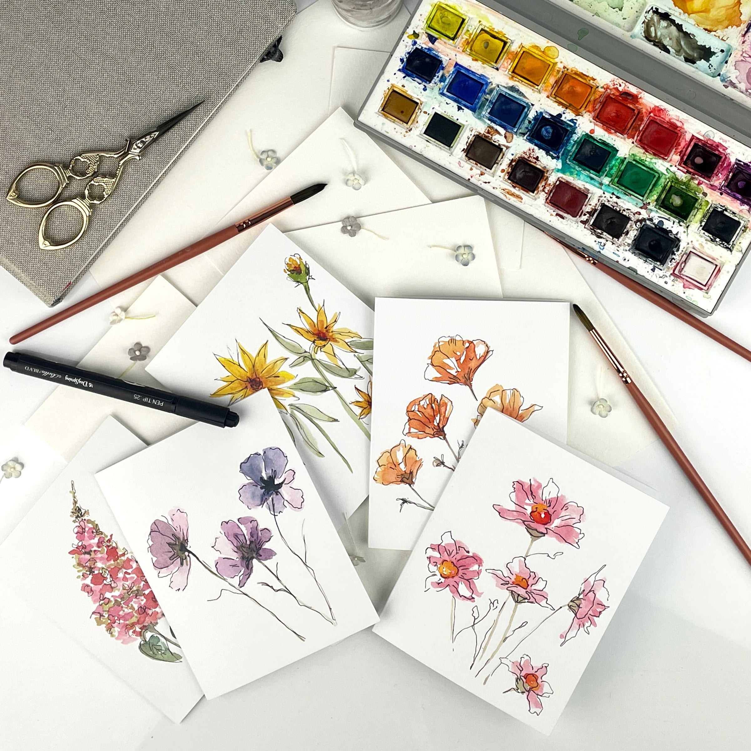 Wildflower series watercolor greeting card SET — Circle of Life Photography  and Design