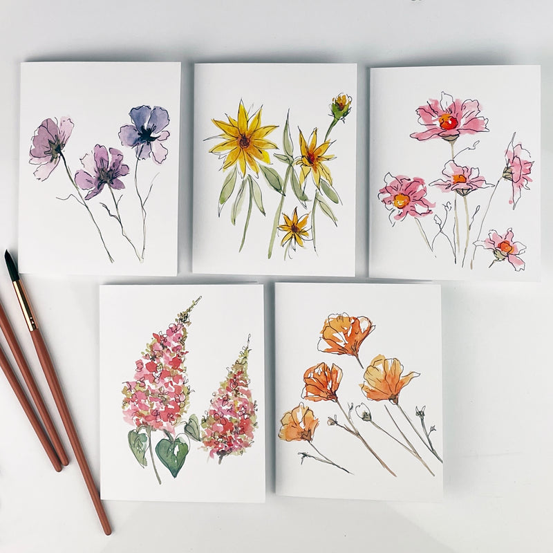 watercolor wildflower note cards